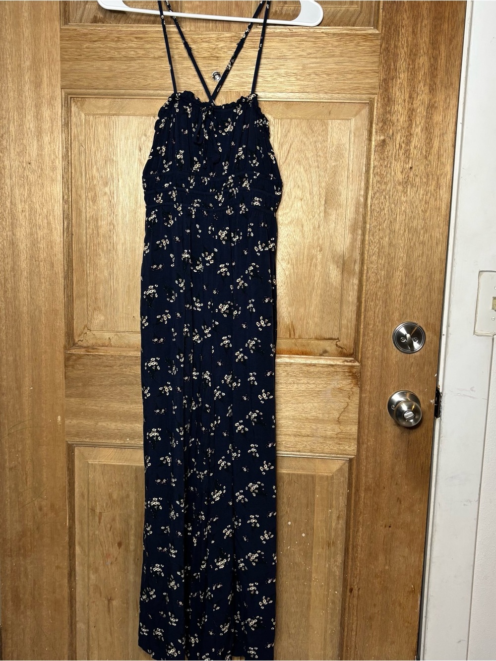 Audrey Parks Navy Floral Spaghetti-Strap Wide-Leg Jumpsuit size S